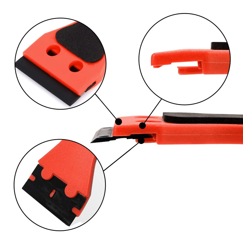 EHDIS 2pcs Plastic Razor Scraper 6-inch Long Handle Adhesive Remover Tool with 100 Double-Edge Blades for Window Tint Vinyl Scraper Decal Sticker Glue Remover (Red) - Image 5